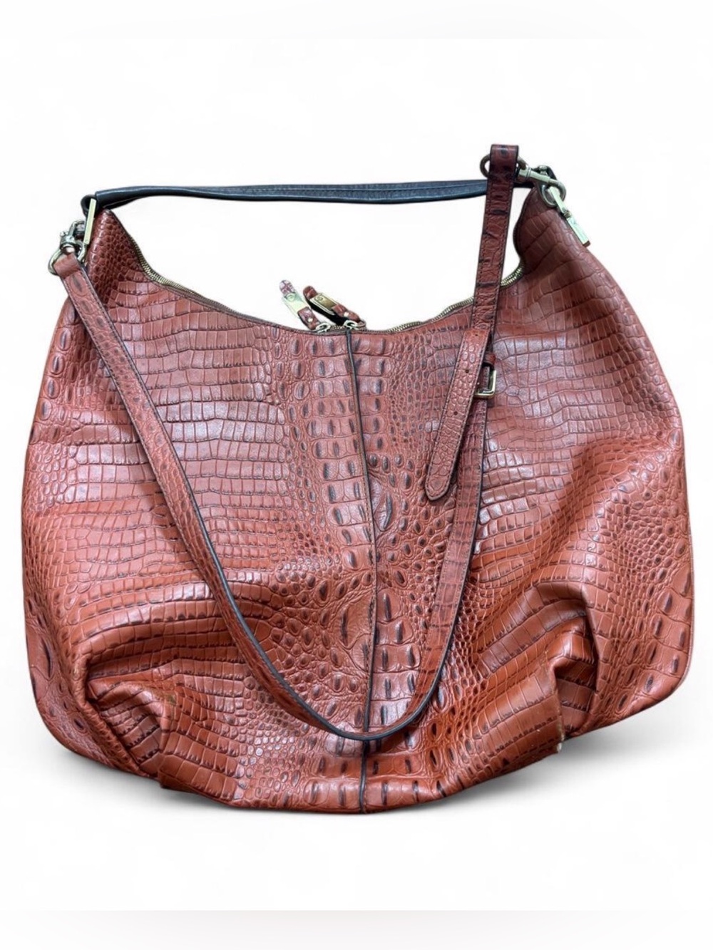 Croc-Embossed Leather Hobo Bag in Cognac Brown Y2K indie sleeze got it love it